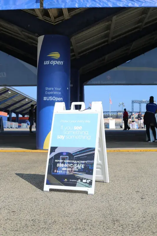 U.S. Open. Share your experience #USOpen. Protect your every day. If you see something, say something. Report suspicious activity. 888-SAFE-NYC (888-692-7233) or 9-1-1 in case of emergency.