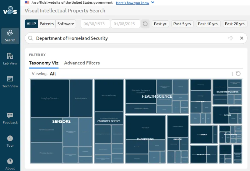 The Virtual Intellectual Property Search tool screenshot