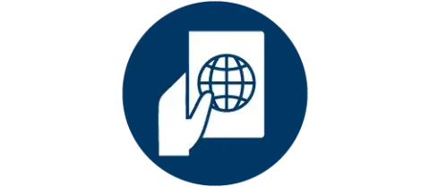 Hand holding up white card with a sphere shaped icon in the center