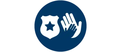 Badge with blue star next to one large white and an one small blue hand overlapping.
