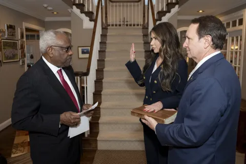 Caption: <p>On January 25, Kristi Noem is sworn in as the Secretary of the Department of Homeland Security</p>