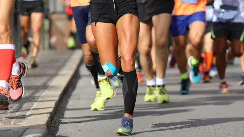 A group of people running