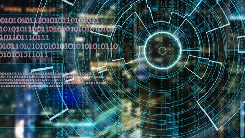 Data and Binary code projected on holograph screen 