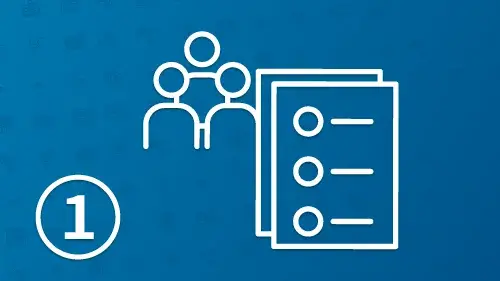 Icon indicating step one with customers and their list of needs
