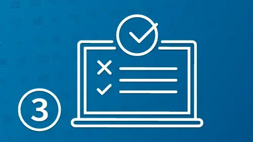 Icon indicating step 3 and a checklist on a laptop screen