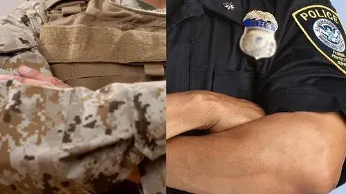 Image of Veterans in military uniform and police officer uniform