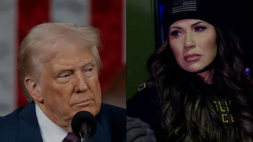 President Trump on the left and DHS Secretary Noem on the right