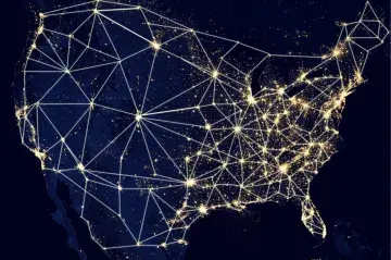 Map of United States showing lines of networks across states.