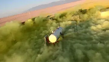 Chlorine gas surges from a 5-ton tank in Dugway Proving Ground in Utah