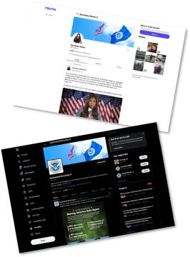 Screenshots of DHS social media accounts