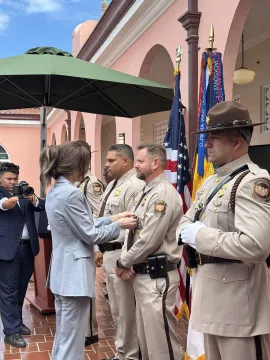 Caption: <p>Secretary Kristi Noem presented Customs and Border Protection (CBP) Agent Jorge Santiago and Agent Mark Lamphere with the Medal of Valor and Purple Cross awards.</p>