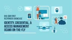 (Images of UAS, radios, firefighters, emergency call center) - DHS SBIR First Responder Showcase | Identity, Credential, & Access Management (ICAM) On-the-Fly
